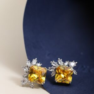 Golden Goddess Küpe - sarı, kristal detaylı, markiz taşlı küpe