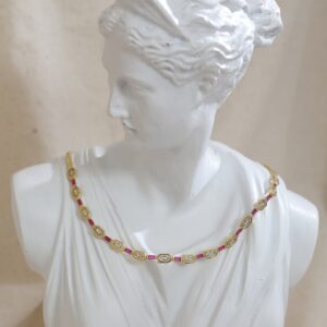 Ruby Line 925 Ayar Gümüş Üzeri Altın Kaplama Fuşya Taşlı Kolye