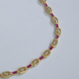 Ruby Line 925 Ayar Gümüş Üzeri Altın Kaplama Fuşya Taşlı Kolye