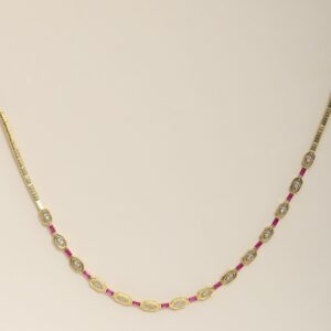 Ruby Line 925 Ayar Gümüş Üzeri Altın Kaplama Fuşya Taşlı Kolye