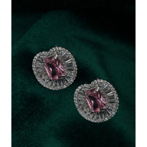 Roselle Heart Pembe Taşlı Gümüş Renk Çelik Kadın Küpe – Kalp Formlu Zirkon Taşlı Şık Küpe