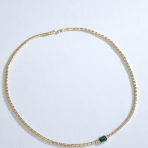 Emerald Touch 925 Ayar Gümüş Üzeri Altın Kaplama Yeşil Taşlı Minimal Kolye