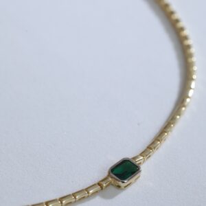 Emerald Touch 925 Ayar Gümüş Üzeri Altın Kaplama Yeşil Taşlı Minimal Kolye