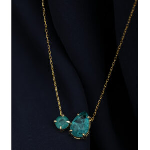 Aveline Green 925 Ayar Gümüş Üzeri Altın Kaplama Kadın Kolye – Yeşil Taşlı Şık Kolye