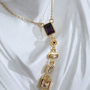 Golden Mosaic Çok Taşlı Sıralı Altın Renk Çelik Kolye