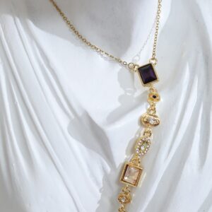 Golden Mosaic Çok Taşlı Sıralı Altın Renk Çelik Kolye