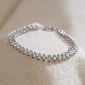 Rosaline 925 Ayar Gümüş Baget Taşlı Bileklik – Pembe Taş Detaylı Zarif Kadın Bileklik