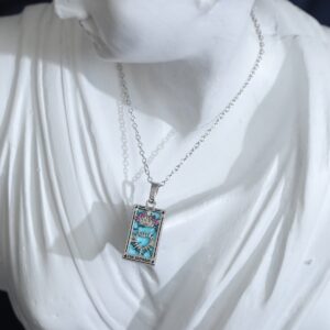 The Empress Tarot Çelik Kolye – Turkuaz Taşlı Tarot Kartı Kadın Kolye