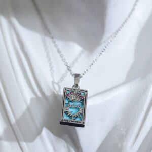 The Empress Tarot Çelik Kolye – Turkuaz Taşlı Tarot Kartı Kadın Kolye