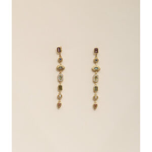 Golden Mosaic Çok Taşlı Sıralı Altın Renk Çelik Sallantılı Küpe